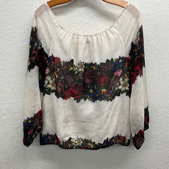 Alice + Olivia Silk Alta Floral Print Peasant Top S - Picture 7 of 7